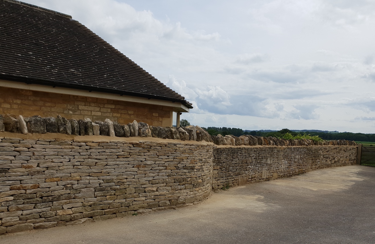 Completed traditional dry stone wall in Moreton-in-Marsh 2018.
